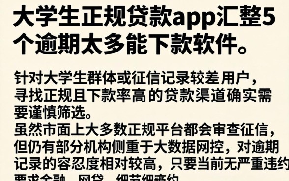 大学生正规贷款app,汇整5个逾期太多能下款软件