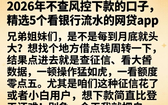 2026年不查风控下款的口子，精选5个看银行流水的网贷app