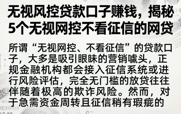 无视风控贷款口子赚钱，揭秘5个无视风控不看征信的网贷