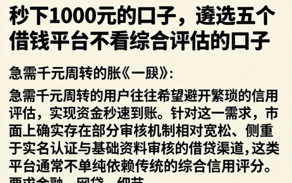 秒下1000元的口子，遴选五个借钱平台不看综合评估的口子
