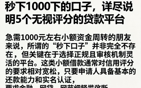 秒下1000下的口子,详尽说明5个无视评分的贷款平台