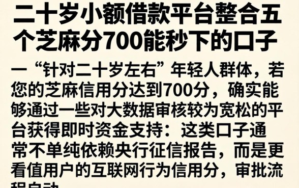 二十岁小额借款平台,整合五个芝麻分700能秒下的口子