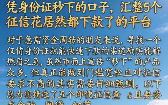 凭身份证秒下的口子，汇整5个征信花居然都下款了的平台