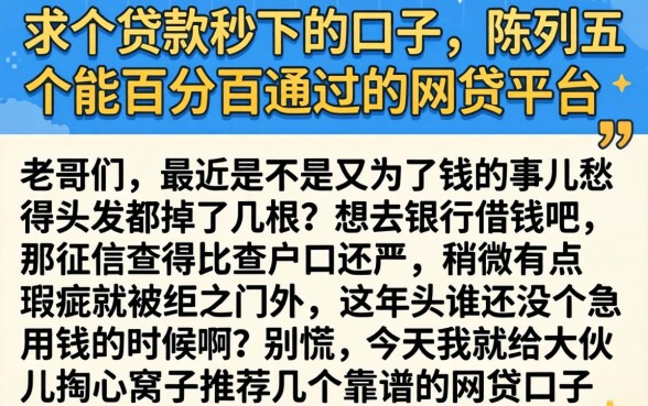 求个贷款秒下的口子,陈列五个能百分百通过的网贷平台