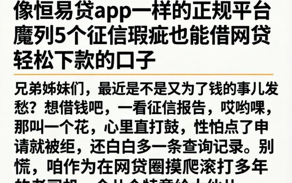 像恒易贷app一样的正规平台，胪列5个征信瑕疵也能借网贷轻松下款的口子