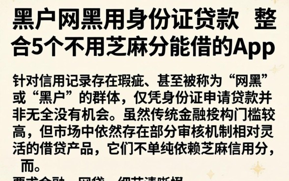 黑户网黑用身份证贷款,整合5个不用芝麻分能借的app