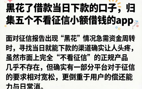 黑花了借款当日下款的口子，归集五个不看征信小额借钱的app
