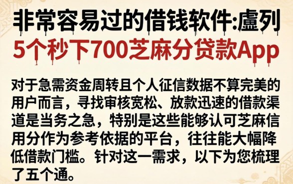 非常容易过的借钱软件，胪列5个秒下700芝麻分贷款app