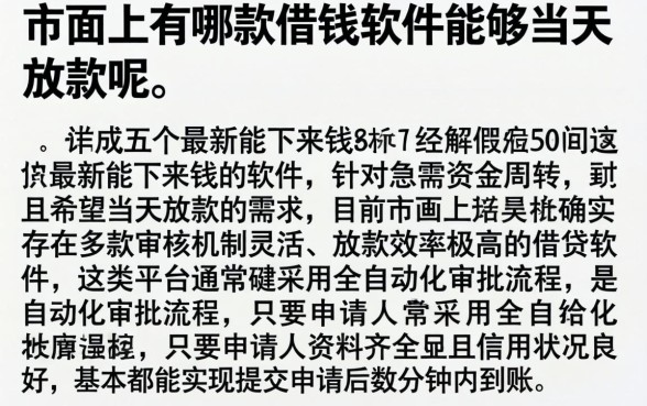 市面上有哪款借钱软件能够当天放款呢，详细阐述五个最新能下来钱的软件