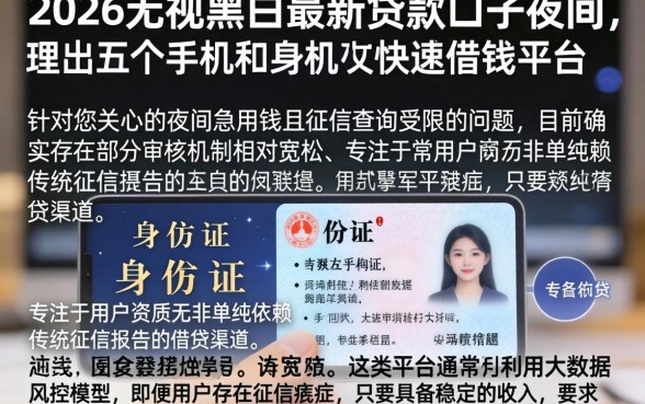 2026无视黑白的最新贷款口子夜间，理出五个手机和身份证快速借钱平台