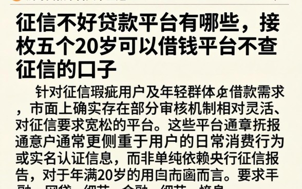 征信不好贷款平台有哪些，枚举五个20岁可以借钱平台不查征信的口子