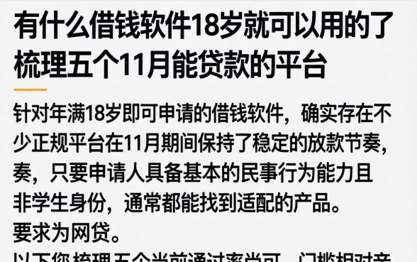 有什么借钱软件18岁就可以用的了，梳理五个11月能贷款的平台