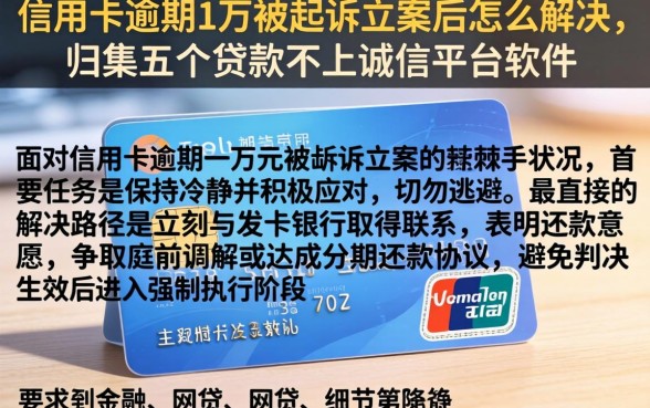 信用卡逾期1万被起诉立案后怎么解决，归集五个贷款不上诚信平台的软件