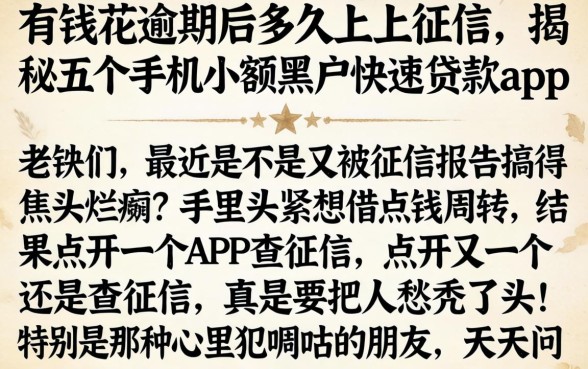 有钱花逾期后多久会上征信，揭秘五个手机小额黑户快速贷款app