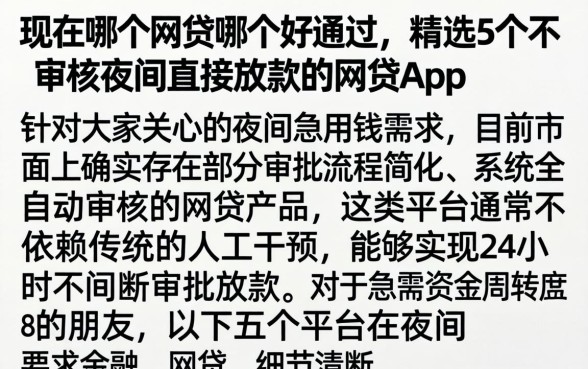 现在哪个网贷哪个好通过，精选5个不审核夜间直接放款的网贷app