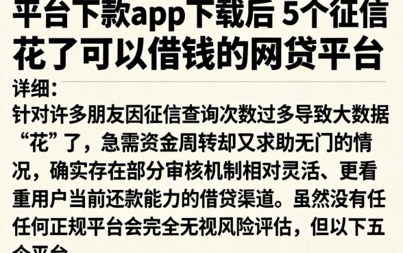 平台下款app下载后，详细阐述5个征信花了可以借钱的网贷平台