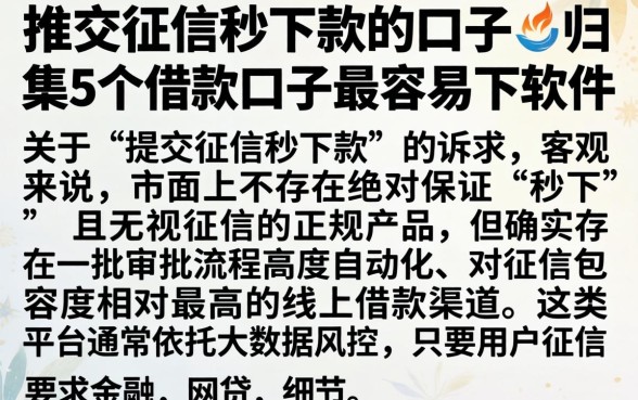 提交征信秒下款的口子,归集5个借款口子最容易下软件