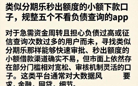 类似分期乐秒出额度的小额下款口子，规整五个不看负债查询的app
