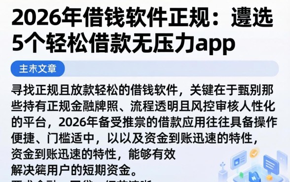 2026年借钱软件正规，遴选5个轻松借款无压力app