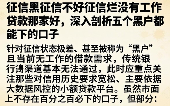 征信黑征信不好征信烂没有工作贷款那家好，深入剖析五个黑户都能下的口子
