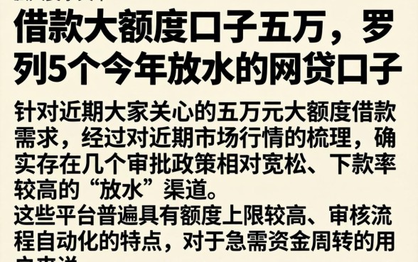 借款大额度口子五万，罗列5个今年放水的网贷口子