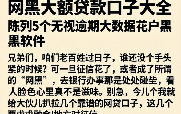 网黑大额贷款口子大全,陈列5个无视逾期大数据花户黑户软件