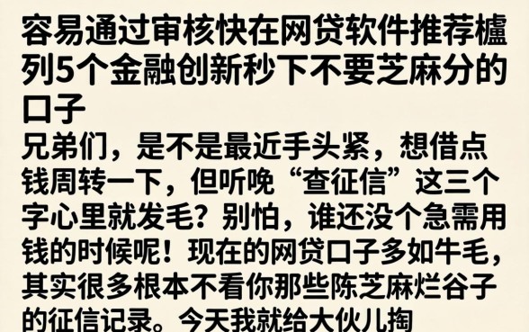 容易通过审核快的网贷软件推荐，胪列5个金融创新秒下不要芝麻分的口子