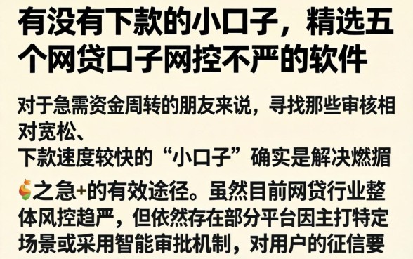 有没有下款的小口子，精选五个网贷口子风控不严的软件