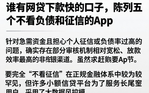 谁有网贷下款快的口子,陈列五个不看负债和征信的app