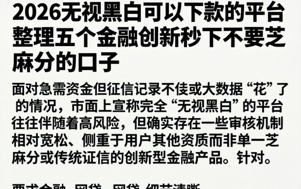 2026无视黑白可以下款的平台，整理五个金融创新秒下不要芝麻分的口子