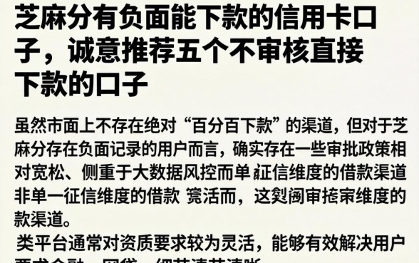 芝麻分有负面能下款的信用卡口子，诚意推荐五个不审核直接下款的口子