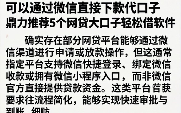 可以通过微信直接下款的口子，鼎力推荐5个网贷大口子轻松借软件