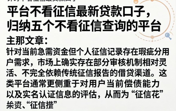 平台不看征信最新贷款口子,归纳五个不看征信查询的平台