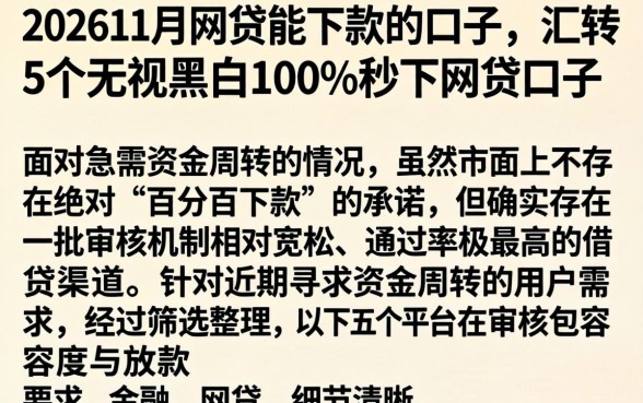 202611月网贷能下款的口子，汇整5个无视黑白100%秒下网贷口子