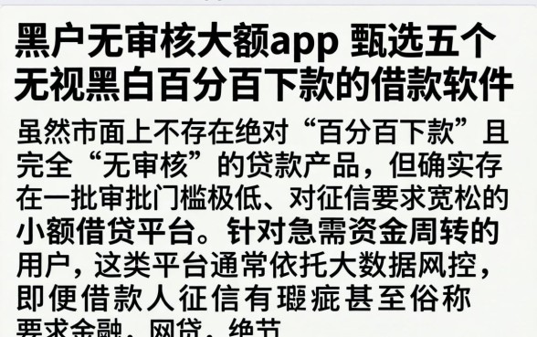 黑户无审核大额app，甄选五个无视黑白百分百下款的借款软件