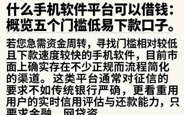 什么手机软件平台可以借钱，概览五个门槛低易下款口子