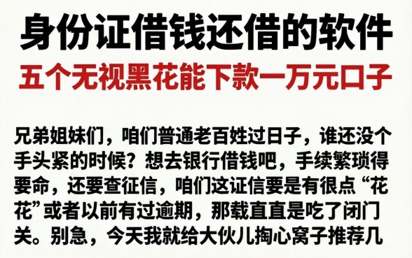 身份证借钱还借的软件，概括五个无视黑花能下款一万元口子