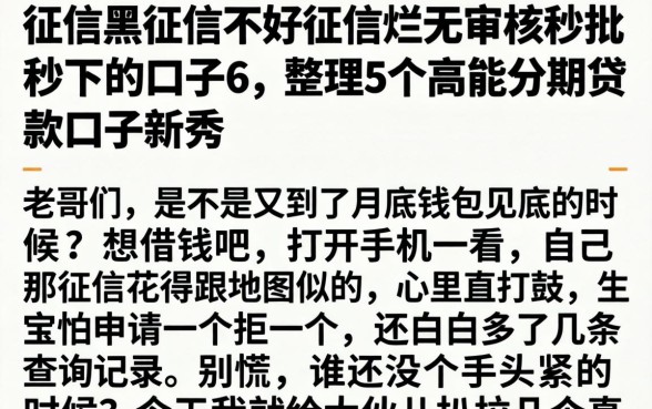 征信黑征信不好征信烂无审核秒批秒下的口子6,整理5个高能分期贷款口子新秀