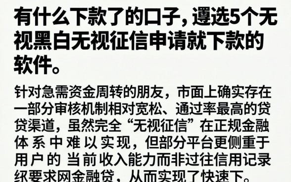 有什么下款了的口子，遴选5个无视黑白无视征信申请就下款的软件