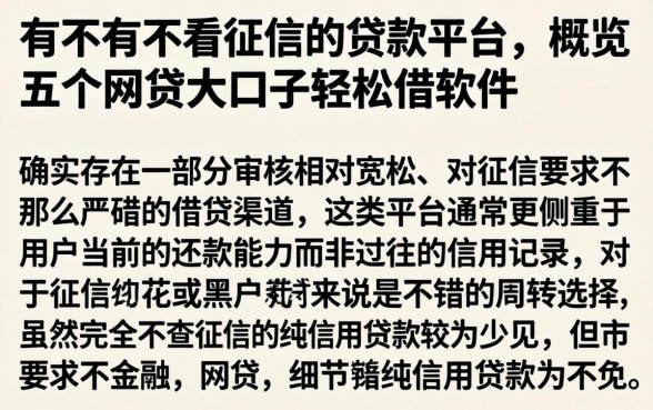 有不有不看征信的贷款平台，概览五个网贷大口子轻松借软件
