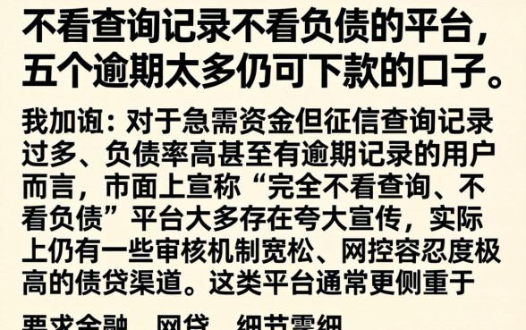不看查询记录不看负债的平台，详细阐述五个逾期太多仍可下款的口子