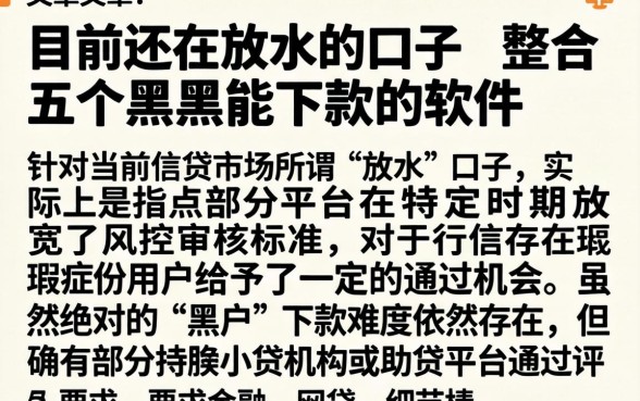 目前还在放水的口子，整合五个黑户能下款的软件