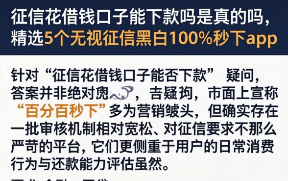征信花借钱口子能下款吗是真的吗，精选5个无视征信黑白100%秒下app