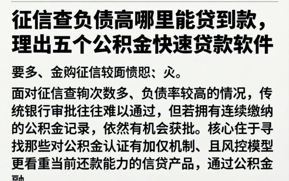 征信查负债高哪里能贷到款，理出五个公积金快速贷款软件