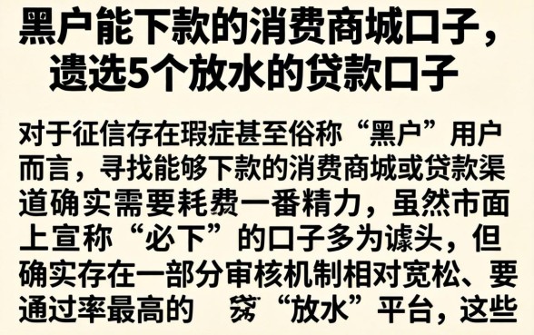 黑户能下款的消费商城口子，遴选5个放水的贷款口子