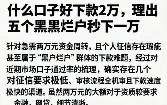 什么口子好下款2万，理出五个黑户烂户秒下一万