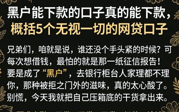 黑户能下款的口子真的能下款，概括5个无视一切的网贷口子