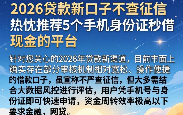 2026贷款新口子不查征信，热忱推荐5个手机身份证秒借现金的平台