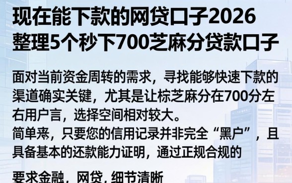 现在能下款的网贷口子2026,整理5个秒下700芝麻分贷款口子