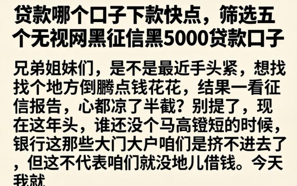 贷款哪个口子下款快点，筛选五个无视网黑征信黑5000贷款口子